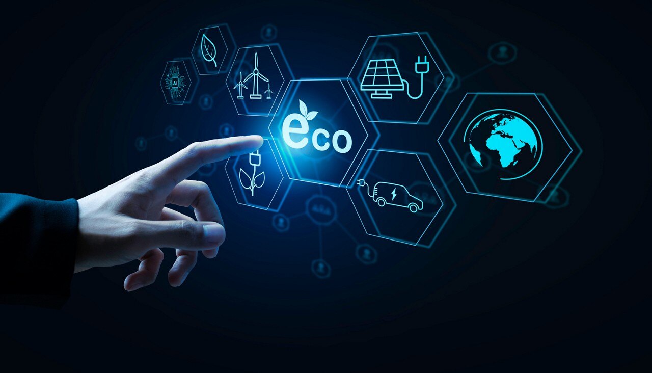 Symbols of environmentally friendly concepts, the use of clean and sustainable energy