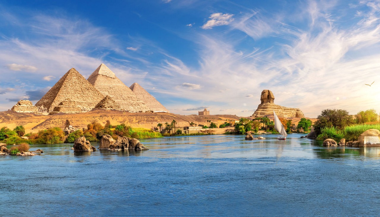 Pyramids in Egypt along the Nile River